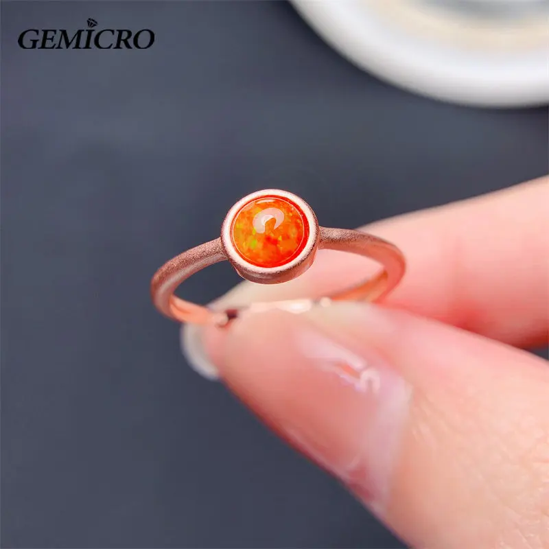 

Natural Mexican Fire Opal 5mm Rings for Women with Sterling 925 Silver Lady Wedding Engagement Party Festival Gift Fine Jewelry