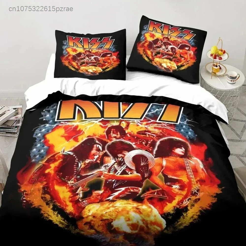3D Print Rock Band KISS Band Bedding Set Printed Bed Set With Pillowcase Bed Duvet Cover Soft Queen King Size Bedclothes Home
