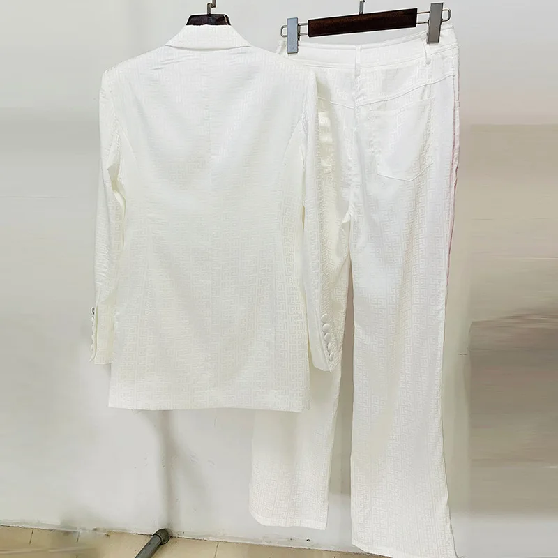 New Celebrity Style Thin Acetate Satin Jacquard Double-Breasted Suit Trousers Set Two-Piece Set traf women pant sets ropa mujer