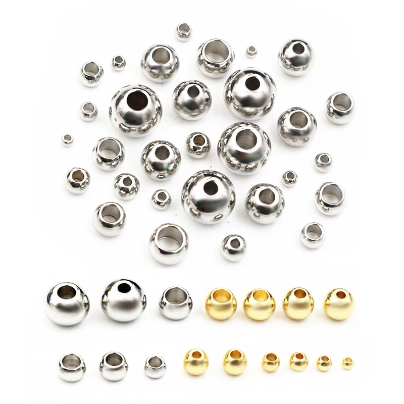 2-8mm Stainless Steel Gold Color Spacer Beads Charm Loose Bead DIY Bracelets Necklace DIY Jewelry Making Findings Charms