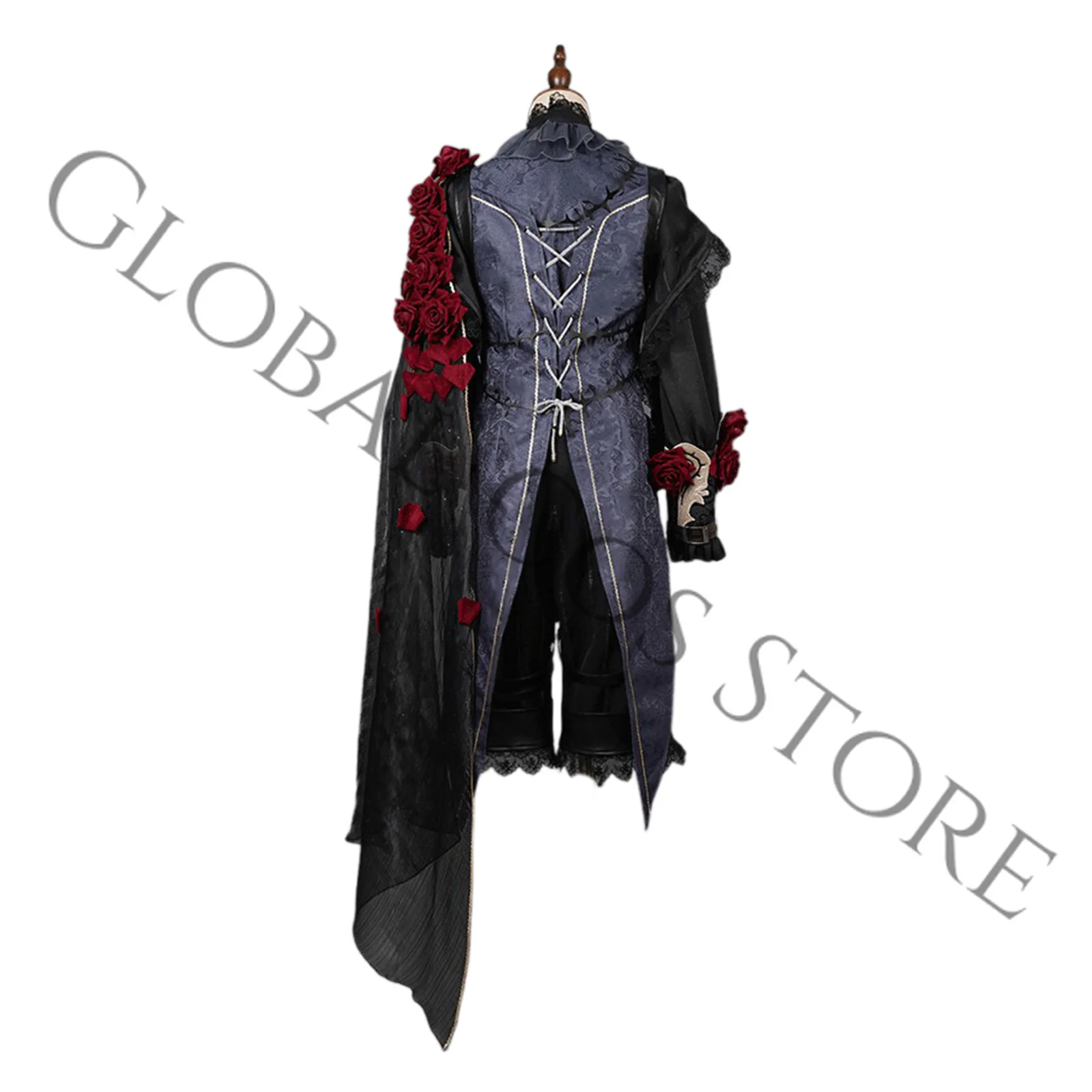 Game Identity V Patient Emil Cosplay Costume Wig Black Red Rose Gothic Unifrom Accessories for Halloween Stage Performance view 4