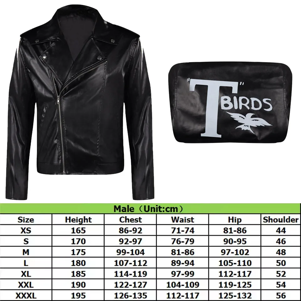 T-birds Cosplay Danny Jacket Kostuum TV Grease Vermomming Volwassen Mannen Zwarte Topjas Halloween Carnaval Party Kledingpakken
