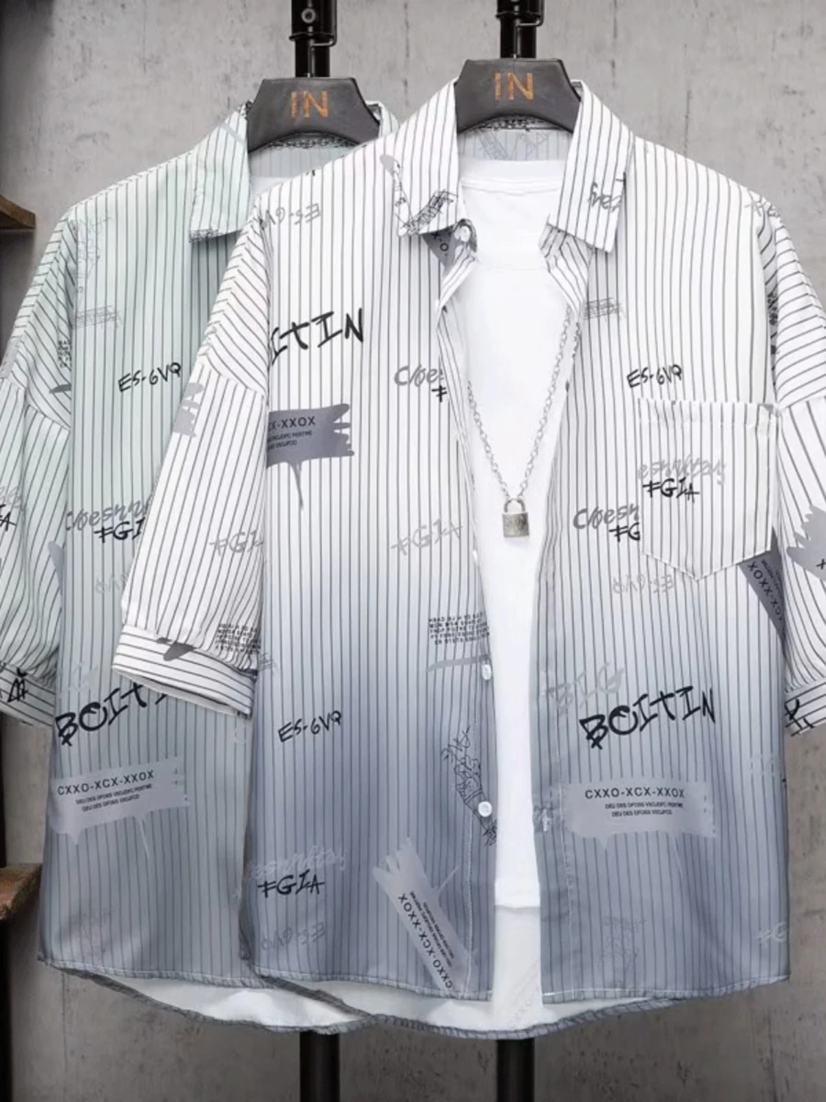 

2024 New Men's adient Casual Loose ort Sve irt Thin Seven Sve Striped Summer Top Comfortable Non-ironed Faion