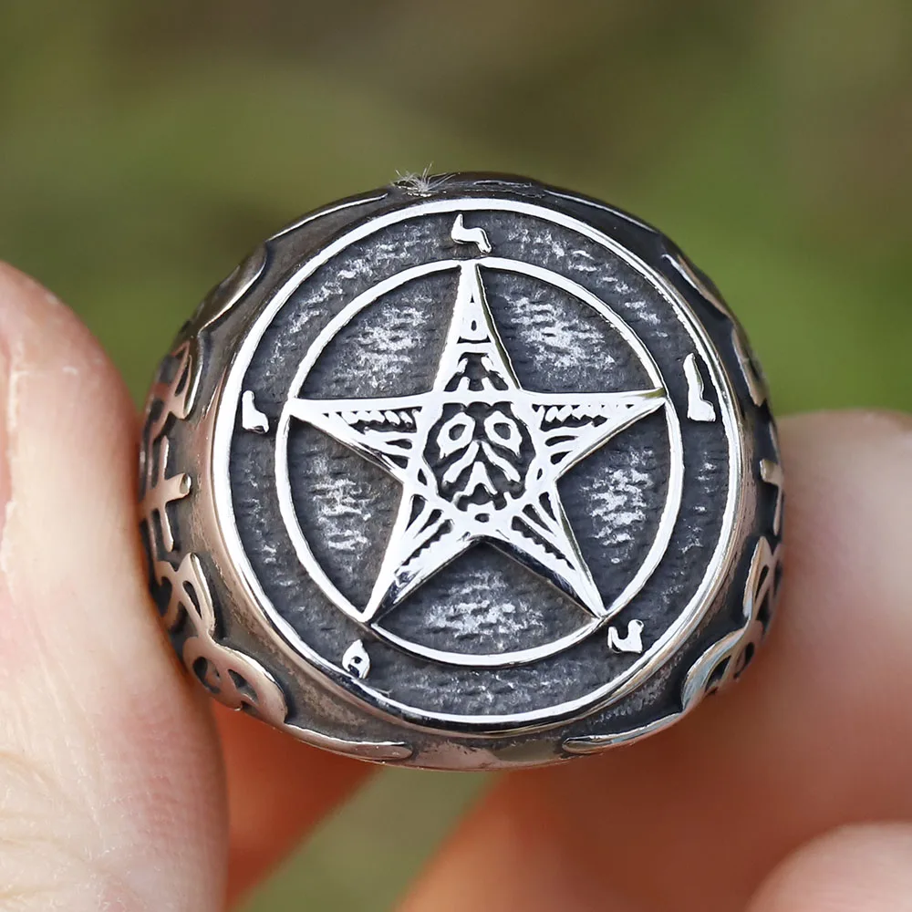New New Fashion Vintage Pentagram Five Point Star Ring Stainless Steel Ring For Men Women Biker Punk Jewelry Wholesale