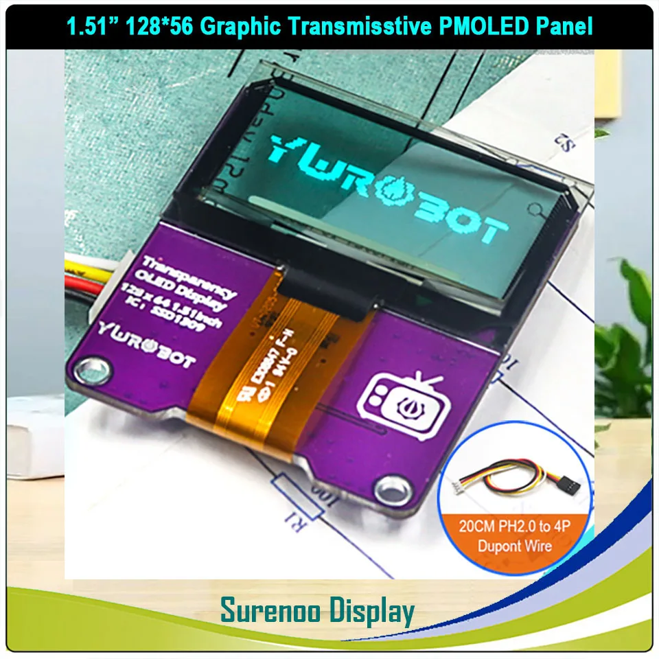 Tela de exibição real OLED, 1.51, 1.54 ", 128x56, 12856, 12864, transparente, I2C, IIC, SPI, Painel PMOLED, Tela de exibição do módulo LCD, SSD1309