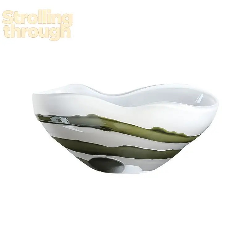 

Nordic new style creative green ribbon glass vase living room dining table fruit pot high-end ornament