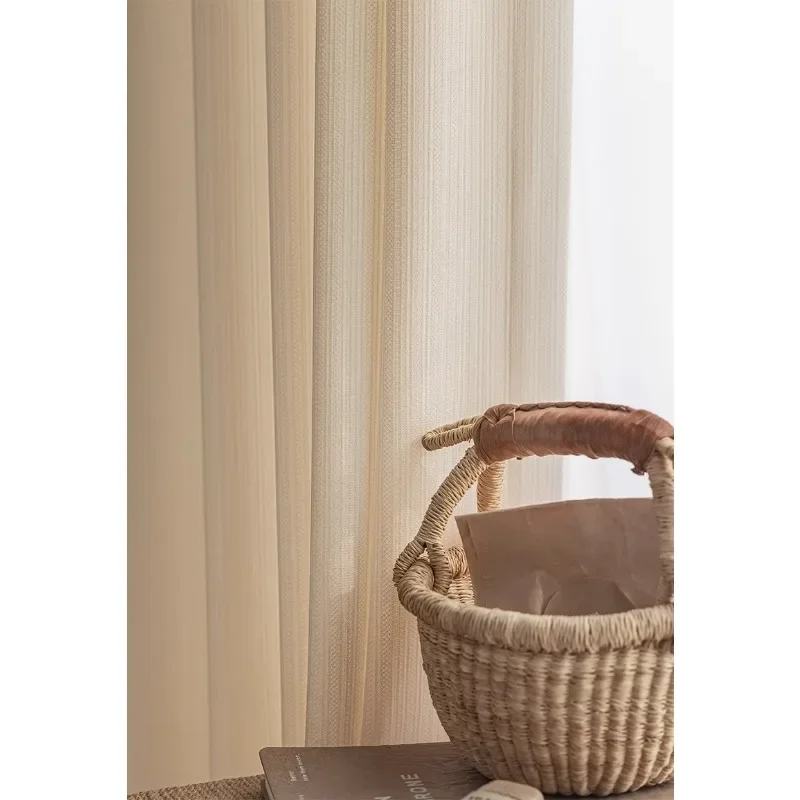 

Custom Size White Tulle Striped Yarn Sun Protection White Cream Curtains for Living Dining Room Bedroom Modern Window Decor
