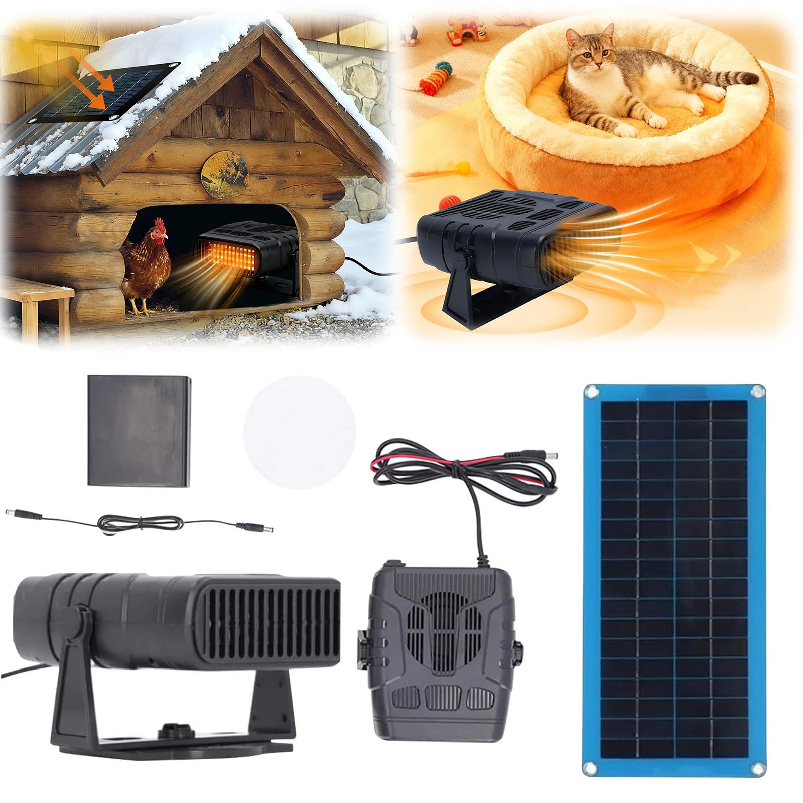 

Solar Heater for Greenhouse, Chicken Coop Heater Solar Powered for Winter, Solar Panel Heaters w/Overheating Protection for Pets