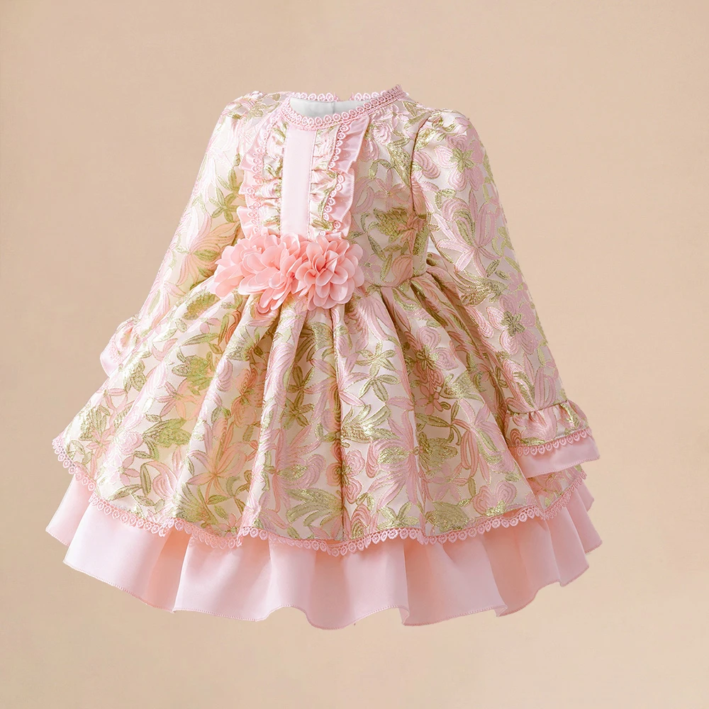 Baby Girl Dress For Birthday Party Flower Lace Vintage Luxury Dress for Kids Holiday Ceremony Costume Children Princess Costume