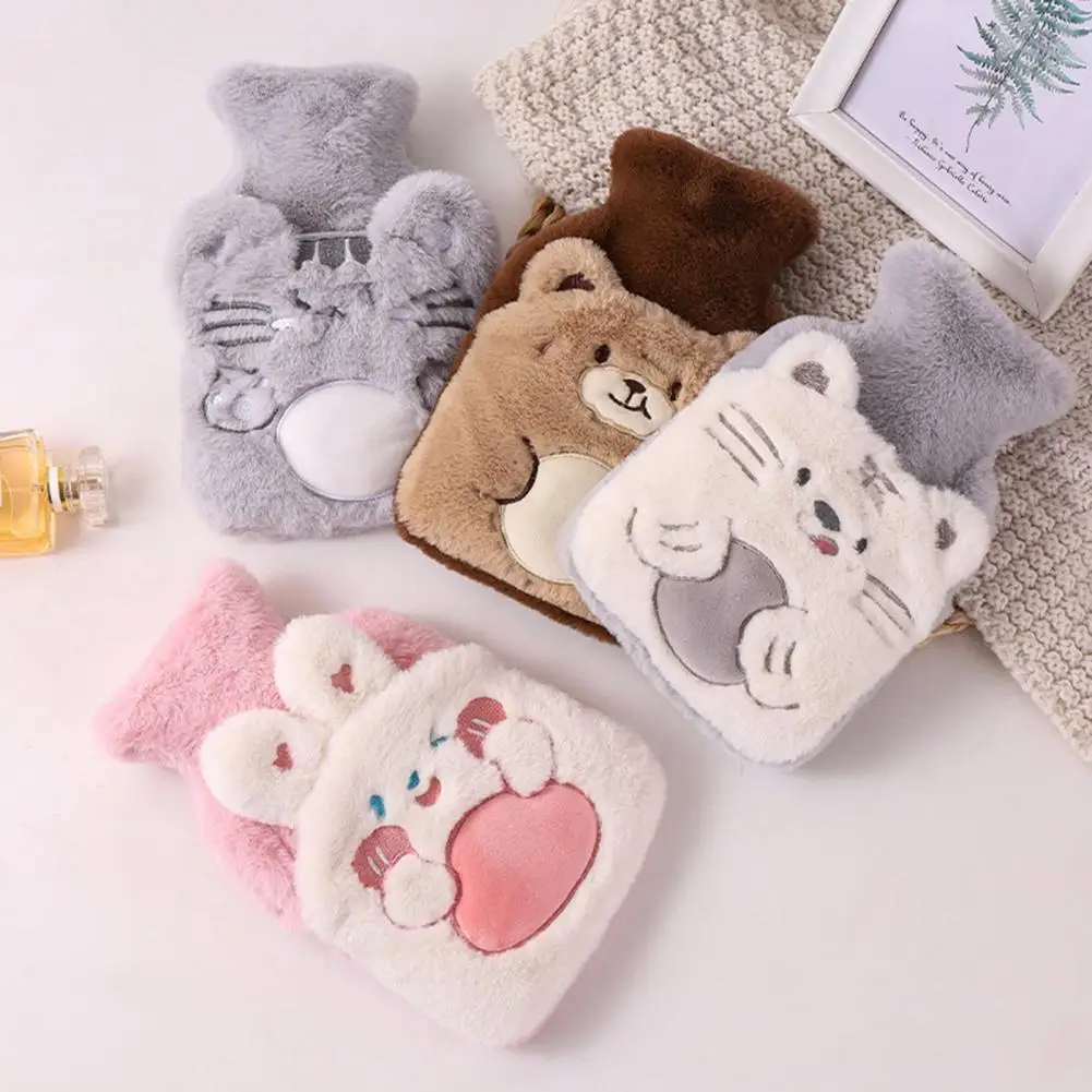 Reusable Winter Warm Heat Hand Warmer Rubber Stress Pain Relief Therapy Hot Water Bottle Bag with Knitted Soft Rabbit Cozy Cover