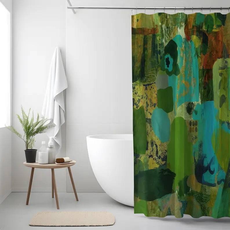 Abstract Art Shower Curtain, Waterproof Boho Bathroom Decor, Vibrant Modern Design, Artistic Bold Statement