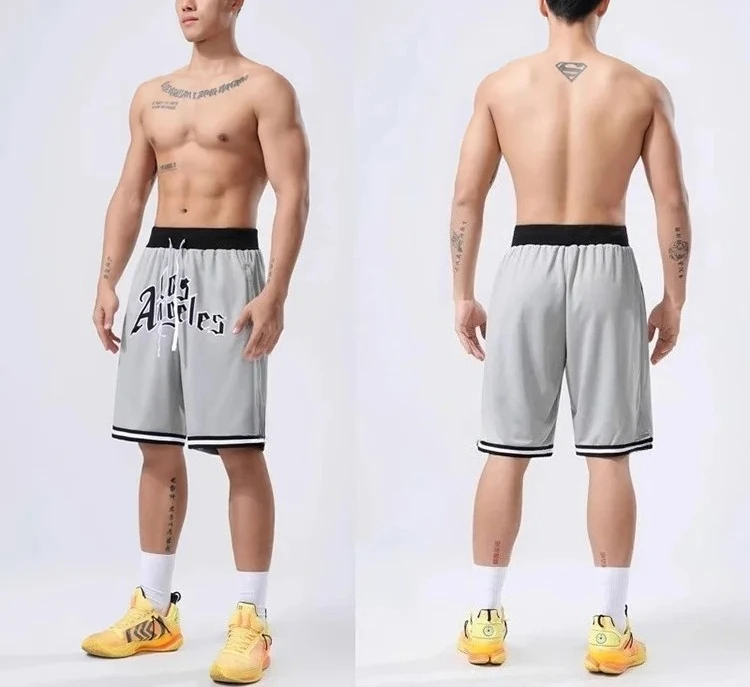 American Basketball Shorts Men Over-the-knee Ball Pants 3D Printed Loose Running Training Fitness Board Gym Short Pants Moto 2