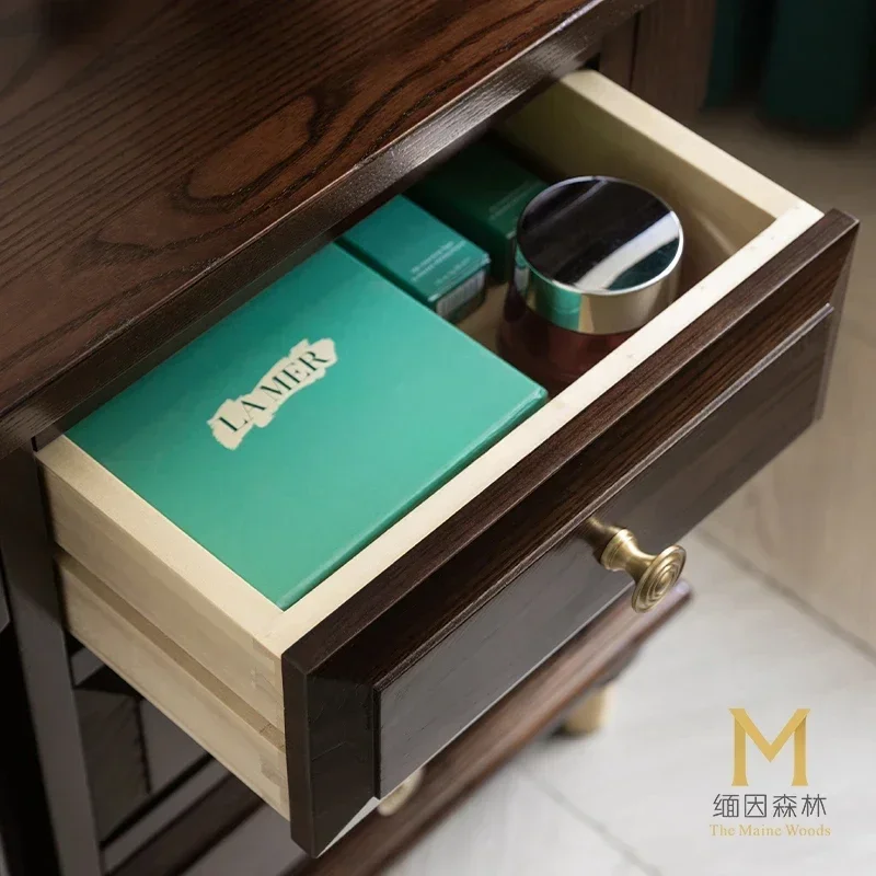 درج تخزين بجانب السرير، طاولة بجانب السرير، خشب متين، أثاث أمريكي فاخر، خزانة صغيرة #4