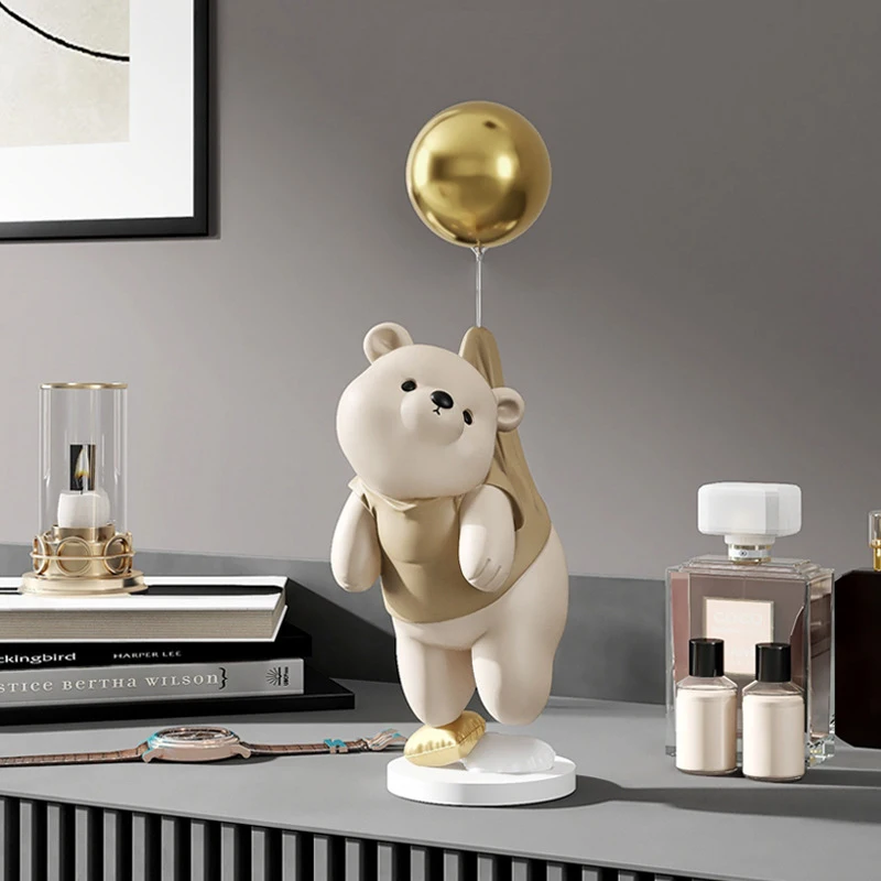 Resin Balloon Bear Sculpture Creative Ornaments Home Living Room Soft Decoration Hotel Lobby Office Study Decoration Sculpture