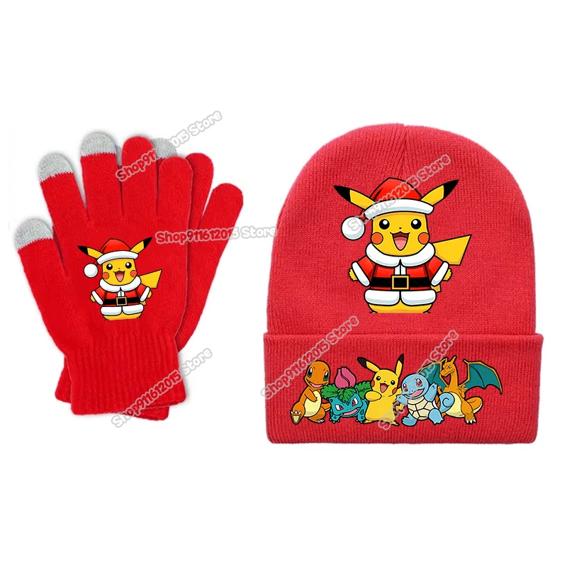 البوكيمون عيد الميلاد بيني قفازات دعوى بيكاتشو الاطفال محبوك قبعة القفازات الكرتون أنيمي صبي فتاة الشتاء قبعات دافئة سانتا كلوز هدية