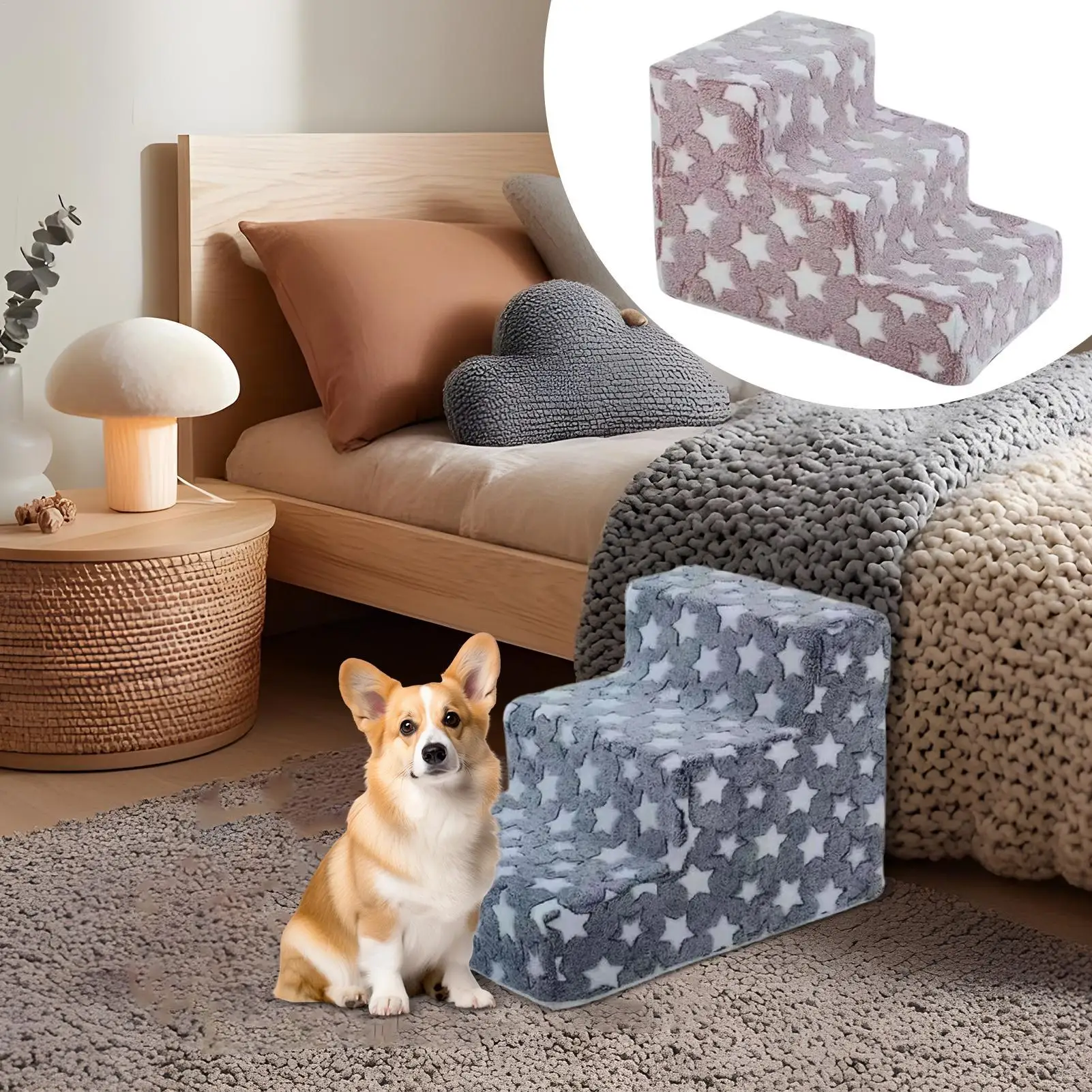 

Dog Steps For Bed 3 Steps Dog Stairs Ramp For High Beds Removable Non-Slip Climbing Pet Ramp Washable Cat Ladder For Chair Sofa