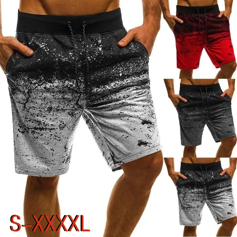 

New Men's Summer splashed ink Men's Casual Jogger Cotton Drawstring Shorts gradient five quarter pants Pockets Breathable Shorts