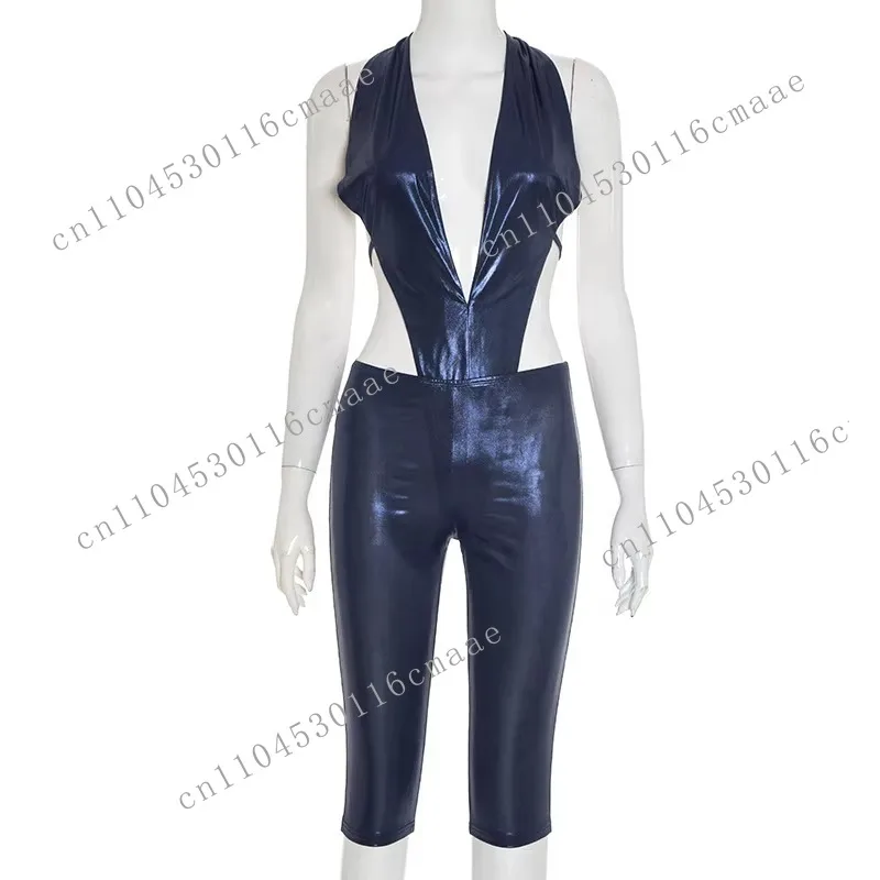 

2025 New Design Club Wear Hot Sexy Romper and Midi Shorts 2 Piece Set Women