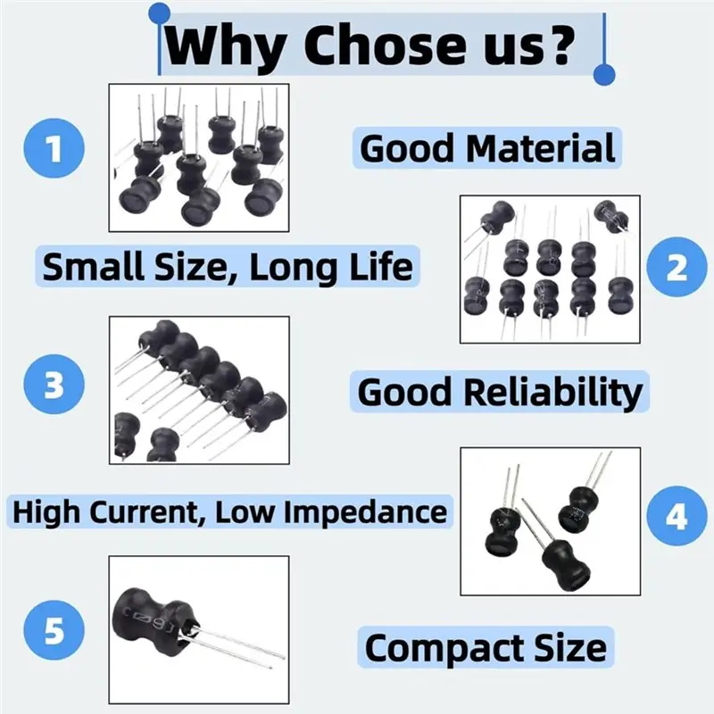 IALJ-240PCS Inductor Kit,24 Values 2.2Uh-100Mh,DIP Radial Choke,Copper Coil Electronic Inductors Set, Individual Compartment