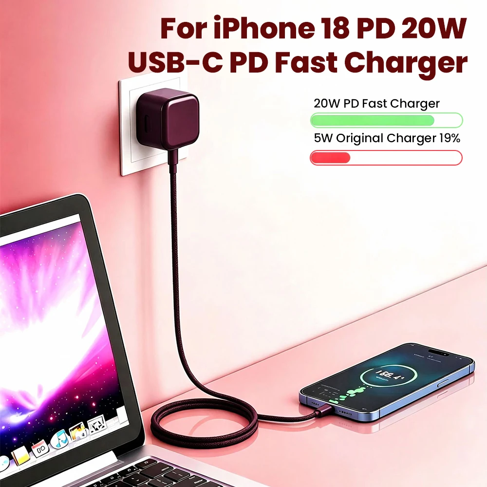 Single PD20W Charger USB Type-C Fast Charging Adapter Compatible with iPhone Xiaomi Huawei Samsung Phones
