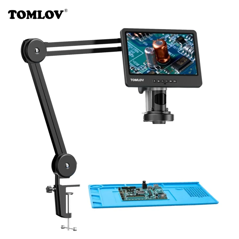 

TOMLOV HDMI Microscopes DM602 Flex Digital Soldering Microscope 2000X 10.1"3 Lens Coin Microscopio Ring Light For Repairing