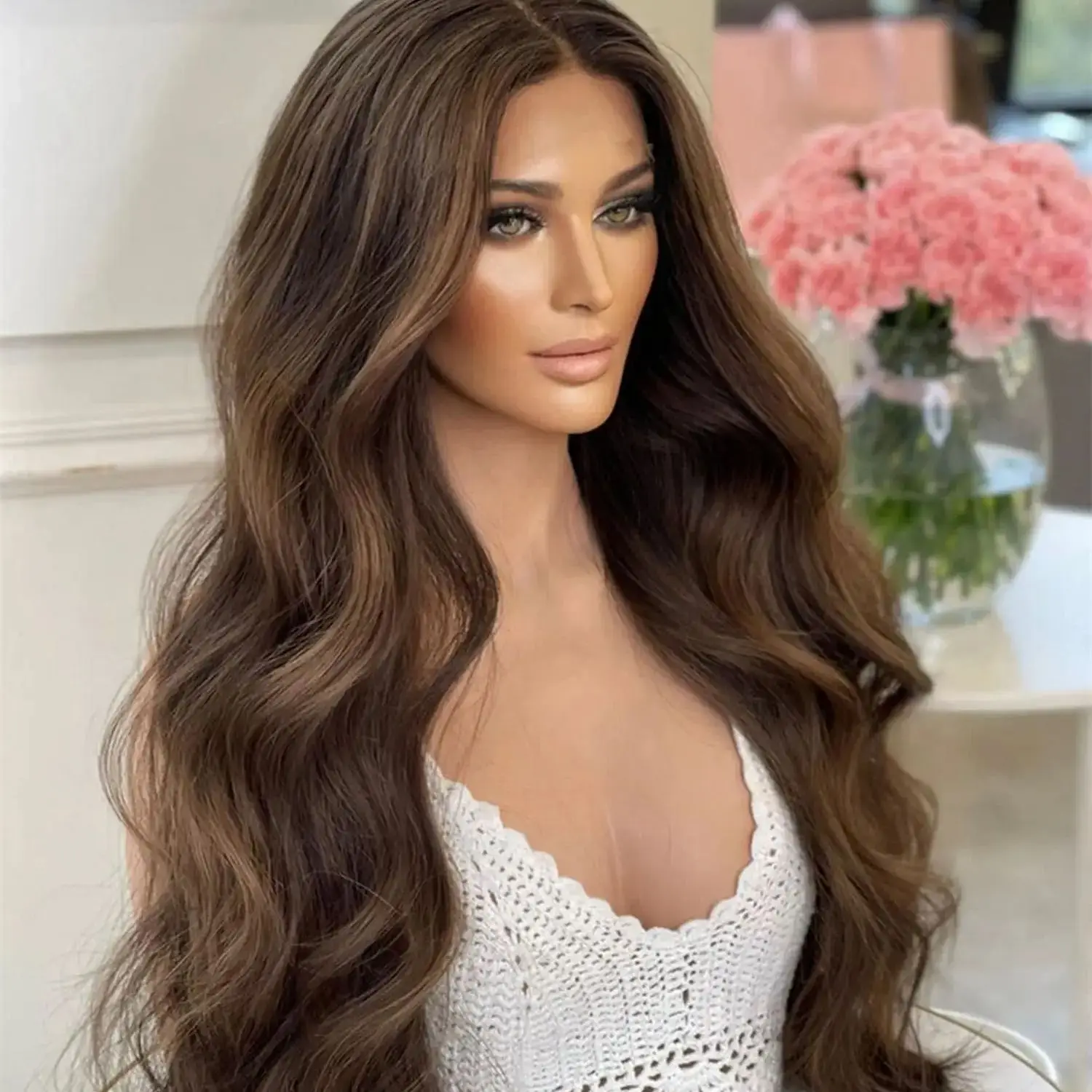 

Новый парик омбре каштаново-коричневый с кружевной передней частью, натуральные волны, длинный синтетический парик из волокна Futura, коричневый парик для косплея для женщин