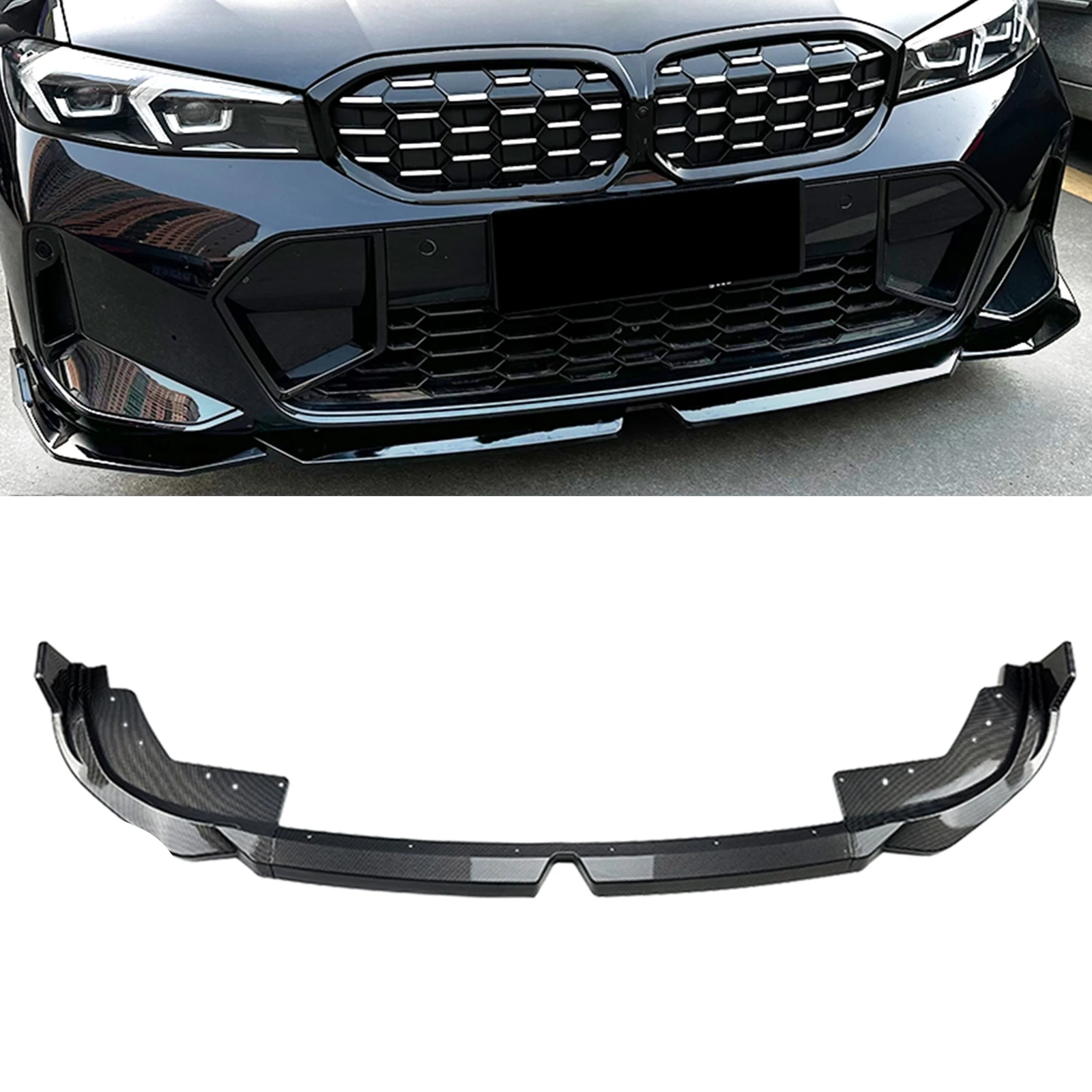 

For BMW 3 Series G20 LCI M Sport 320i 325i 2023+ Front Bumper Spoiler Lip Car Lower Splitter Blade Carbon Fiber Look/Gloss Black