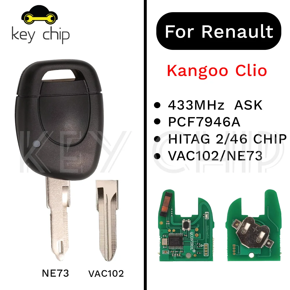 

Для Renault Master Kangoo Clio Twingo дистанционный ключ от сигнализации подходит для NE73 Blade PCF7946 чип 433 МГц VAC102