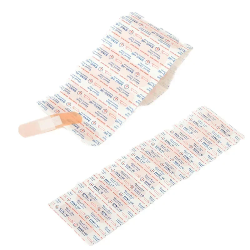 Imagem -02 - Ligaduras Impermeáveis Kits de Emergência de Viagem em Casa Primeiros Socorros Médicos Anti-bactérias Ferida Gesso Tamanho Múltiplo 100 Pcs por Pacote