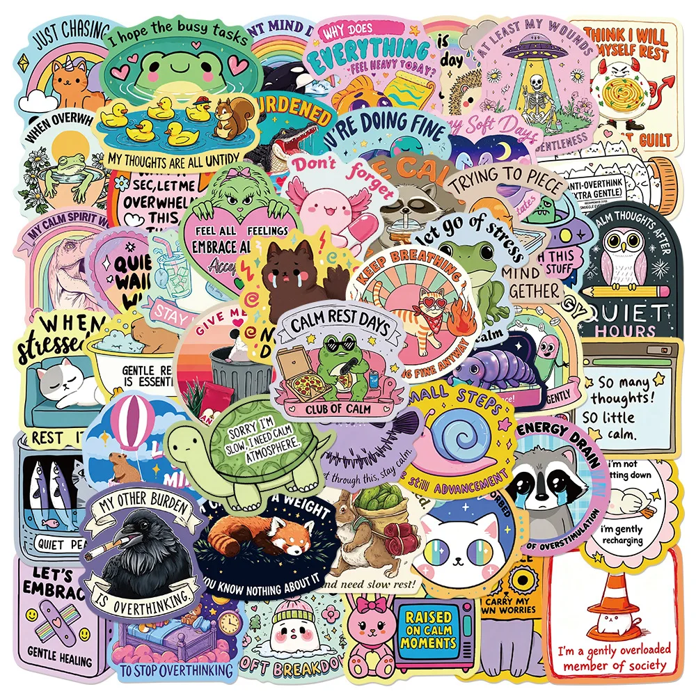 50Pcs Cartoon Animal Reading Stickers Decals for Laptop Journal Stationery Water Bottle Decoration