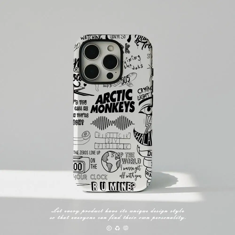 Arctic Monkeys Handyhülle für iPhone 17, 16, 15, 14, 13, 12 Pro Max Plus, glänzende HD-Doppelschicht-Flüssigkeitshartschale