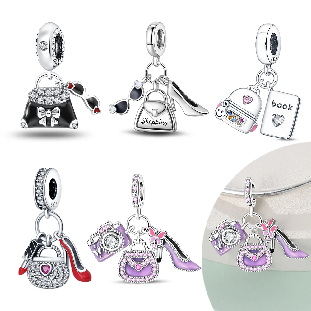 Vergoldete 925er Silber-High-Heels-Anhänger, passend für originale 925er Charms-Armbänder, Perlen, Schmuck, Geschenke für Frauen