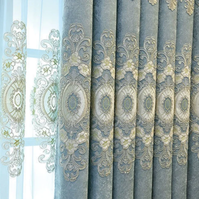 1PC European Style Heart-Shaped Embroidered Curtain Fabric, Gold Thread Embroidery, Solid Embroidered Cloth, Light Blocking Curt