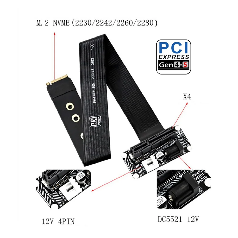 M.2 NGFF NVMe M-Key to PCI-E X1 X4 X8 X16 Socket Cable Graphics Card Extension Adapter PCI-Express for M2 2260 2280