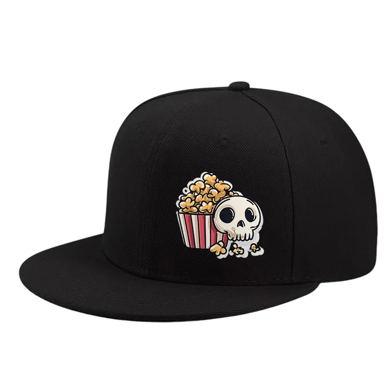 A Skull And Popcorn Printed Baseball Cap, Perfect for Couples on a Date And Makes a Great Birthday Gift