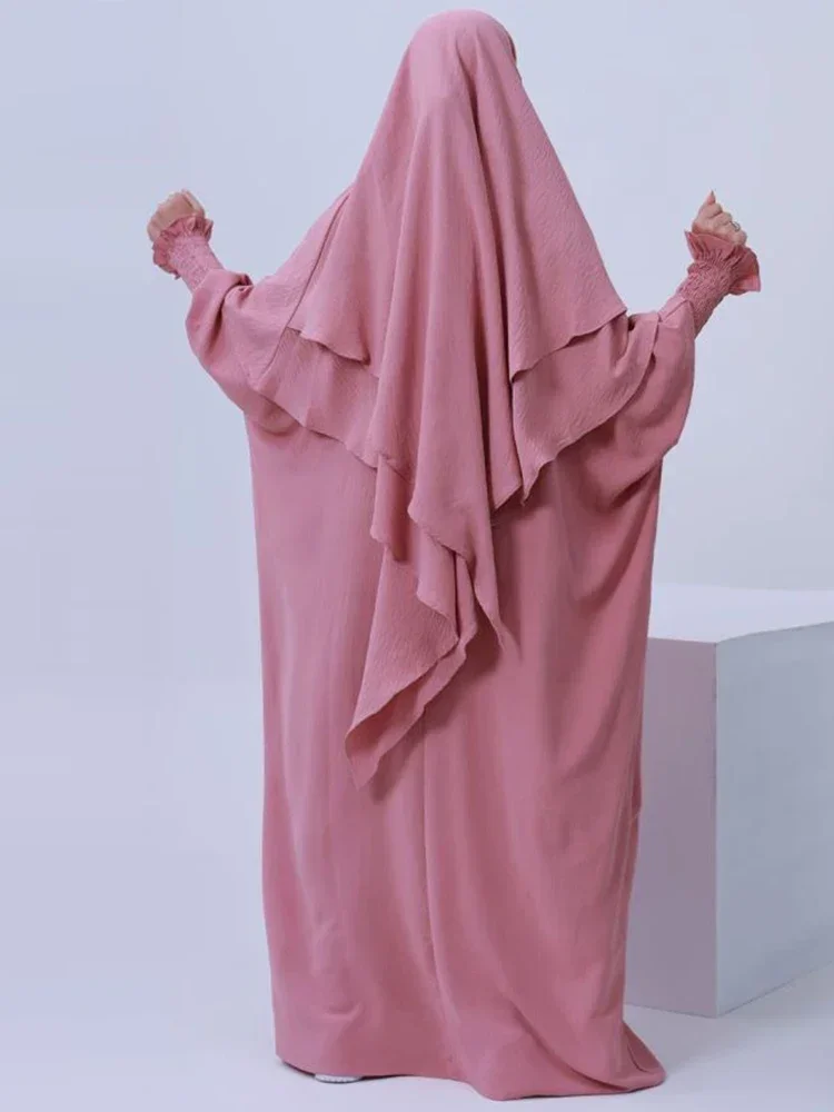 Eid Donne Musulmane Abaya Lungo Khimar Vestito 2 Pezzi Set Indumento di Preghiera Abaya Hijab Copertura Completa Veste Ramadan Caftano Djellaba 2025