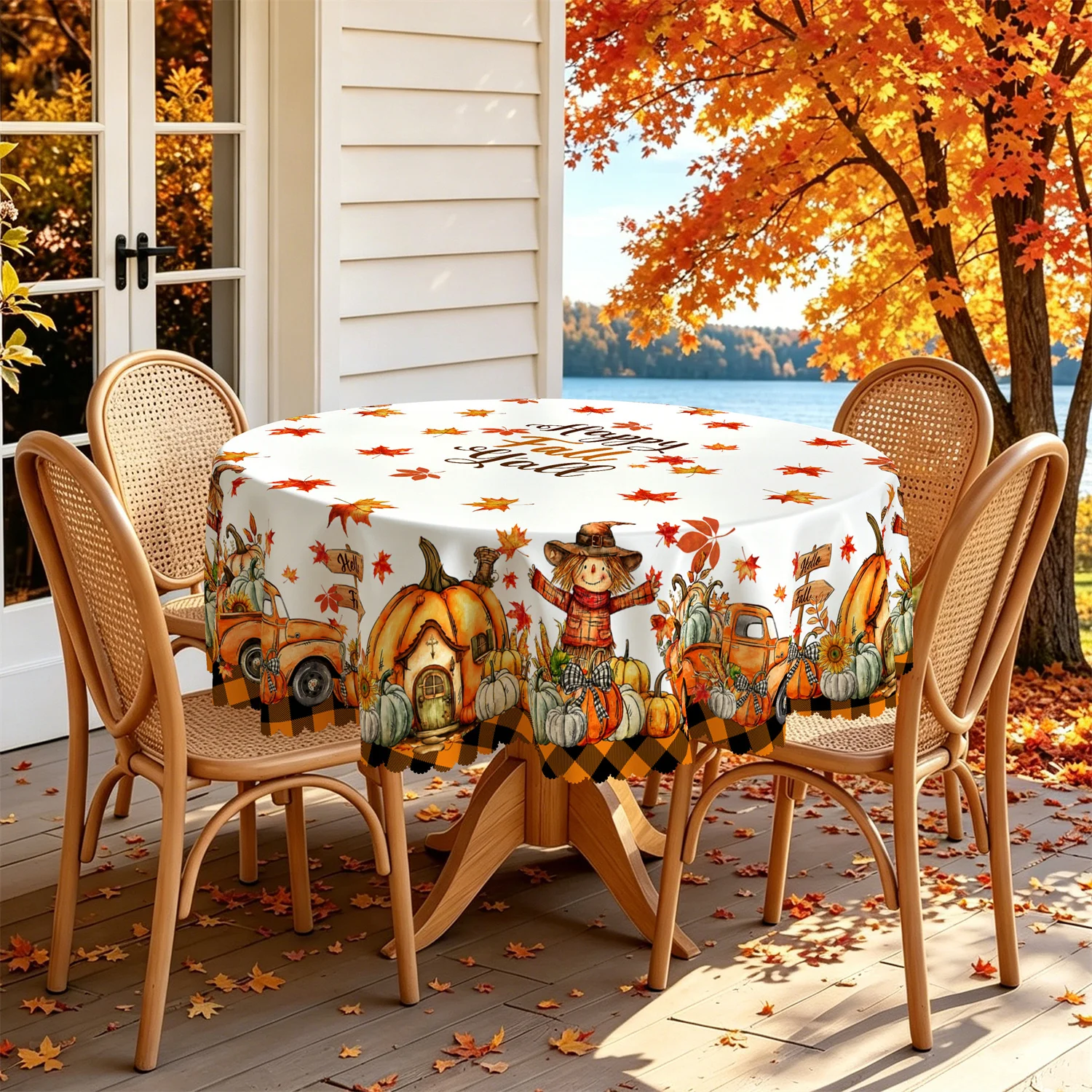 1 set of vintage truck scarecrow pumpkin maple leaf autumn tablecloth suitable for farmhouse courtyard outdoor usezyc