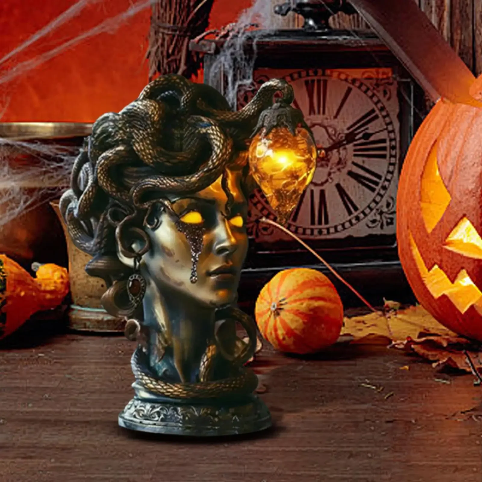 Medusa Bust Statue Mythical Monster Gothic Resin Fun Ornament, Halloween Decoration Halloween Decorations and Supplies