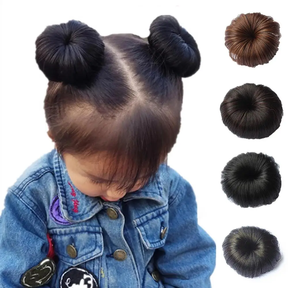 Hair Bun Extension Curly Wavy Hairpiece Natural Wig Hair Clips Kids Girls Messy Donut Chignons Fake Hair Tie Pieces Ponytail