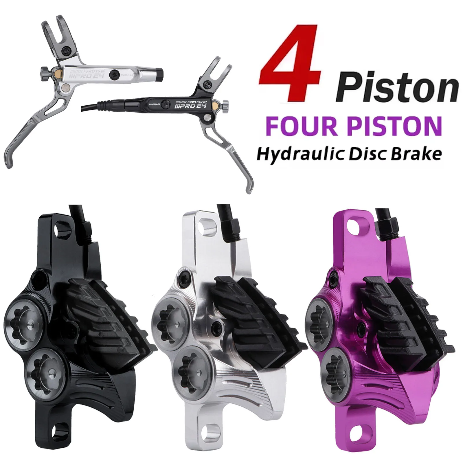 4 Piston Hydraulic Brake MTB Disc Brake hydraulic caliper 800/1550mm 4-piston mountain bike mineral oil hydraulic brakes