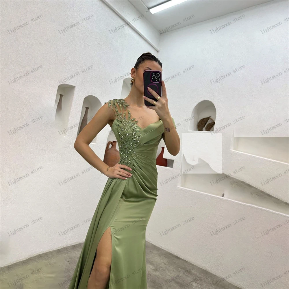 Classic Satin Evening Dresses Elegant Prom Dress Sexy High Slit Robes For Formal Party Vintage Mermaid Vestidos De Noche 2024