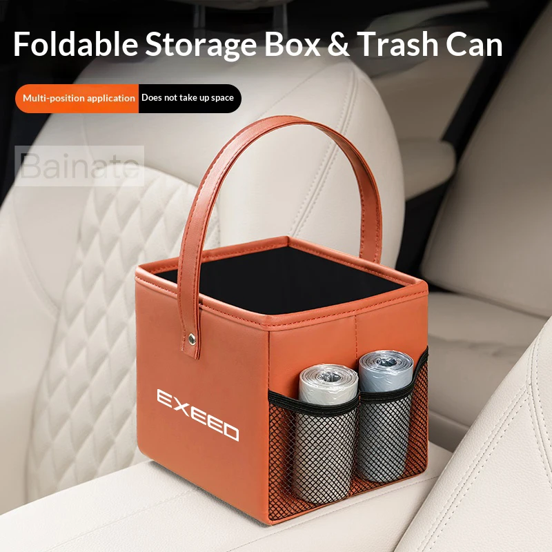 Car Trash Car Trunk Leather Folding Interior Storage Bag, For EXEED EX LX VX TXL RX EXEED ET TX 2025 Car garbage bag Accessories