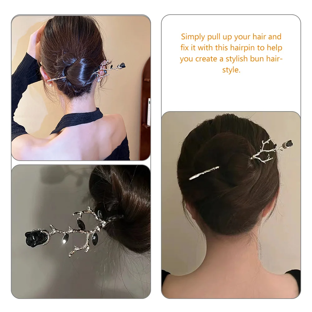 

2 Pcs Metal Flower Hairpin Chopstick Accessories Bun Sticks Retro Chinese Hairpins Japanese Style Clip