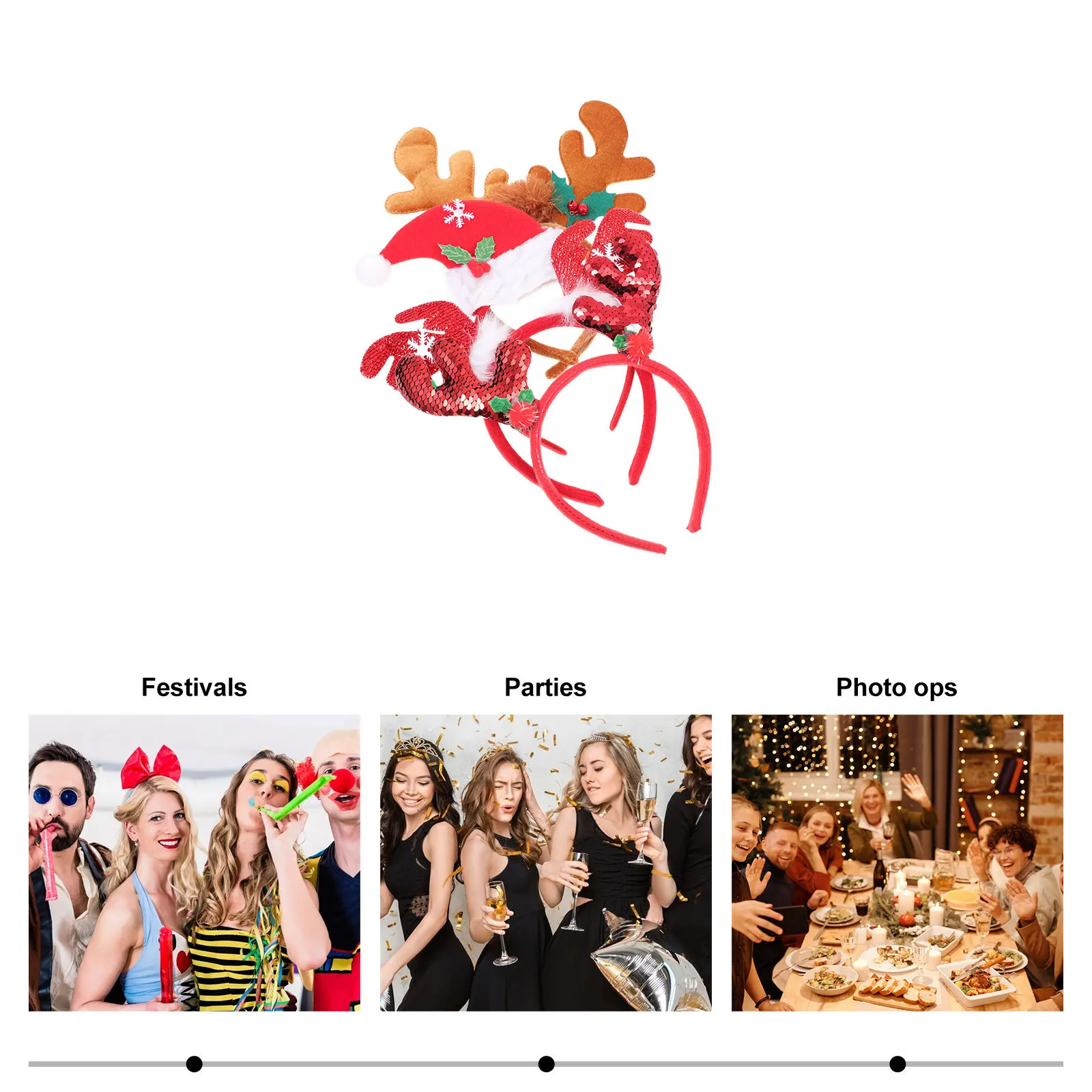 

4pcs Christmas Headband Head Decor Reindeer Horn Hairband For Kids Adult Party Xmas Costume Supply Antler Hat Hair Accessory