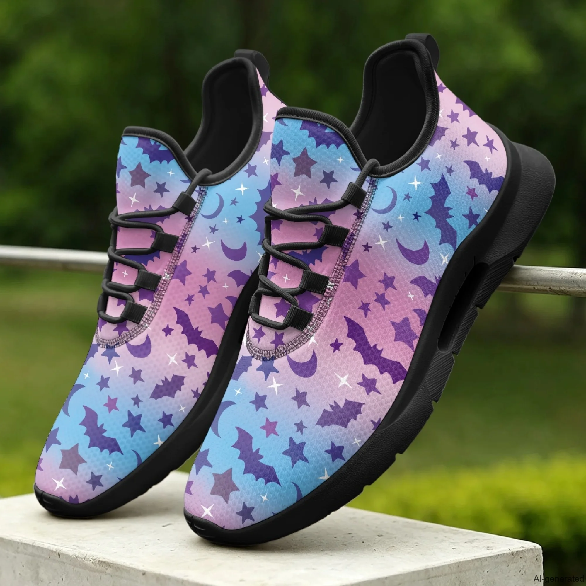 XIXIRIMIDO Lady Nursing Shoes Lace-up Casual Shoes Nurse Shoes Woman Hospital Nurse Comfortable Indoor Shoes Halloween Bat Print