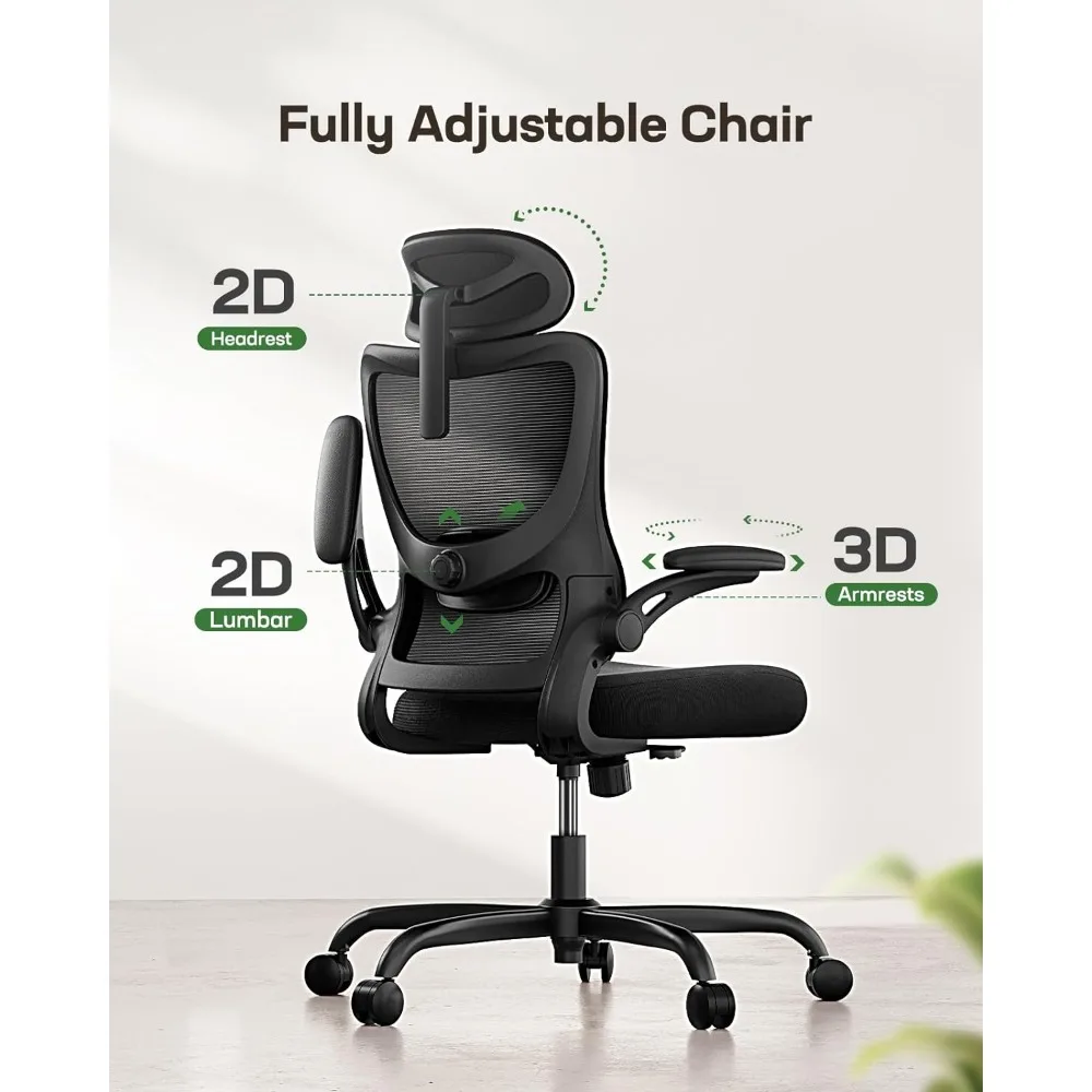 Silla ergonómica de oficina, asiento de escritorio con espalda alta, malla y soporte Lumbar ajustable, trabajo rodante, sillas giratorias para tareas