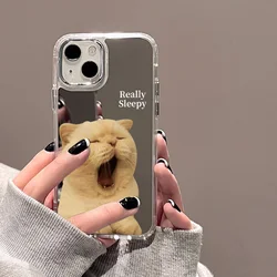 Cute Cat Pattern Mirror Phone Case For iPhone 17 14 Pro Max 16 15 12 13 11 XR XS Max Case Make up Mirror Hard Back Cover Bumper
