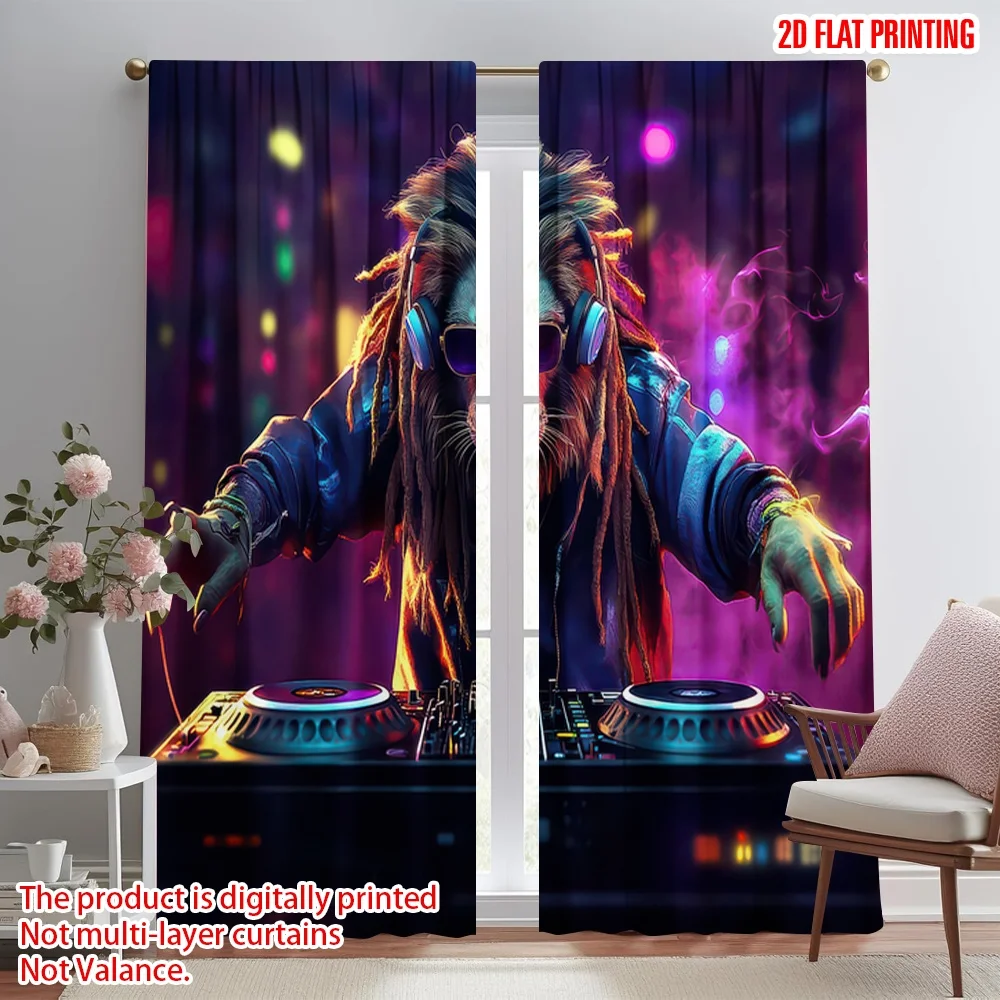 

2D flat printing 2pcs Window Curtains DJ Night Digital Printed Polyester Drapes All Season Party & Holiday Decor for Holiday