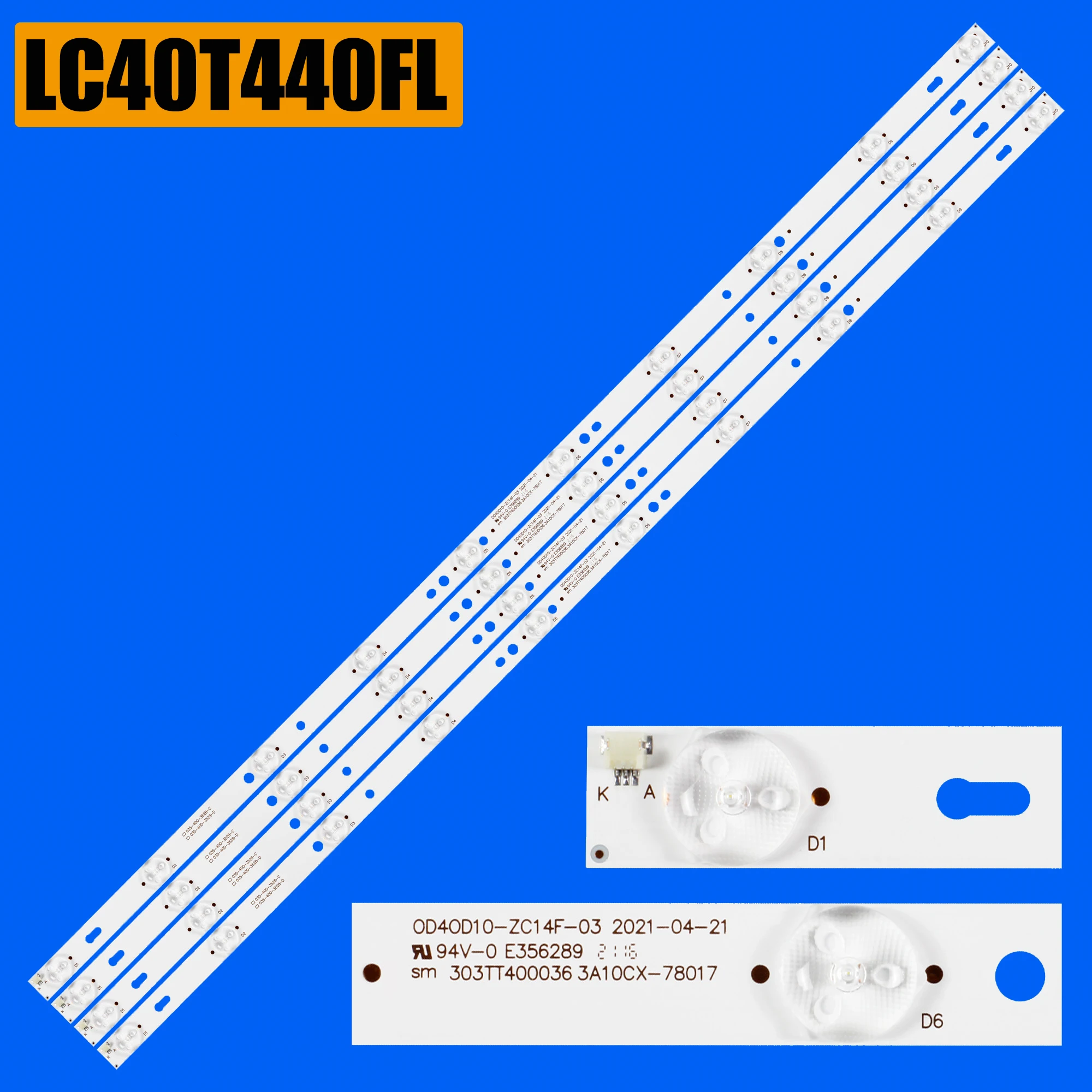 LED Backlight strip 10lamp For LC40T440FL L40F3302B LE40F16 OD40D10 0D40D10-ZC14F-02 0D40D10-ZC14F-03 035-400-3528-D 303TT400035