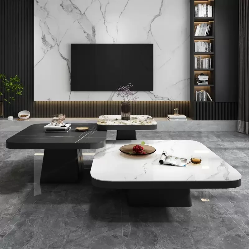 

Best Sale Gold Round Coffee Table Set Living Room Glass Slate Coffee Table Combination Metal Legs